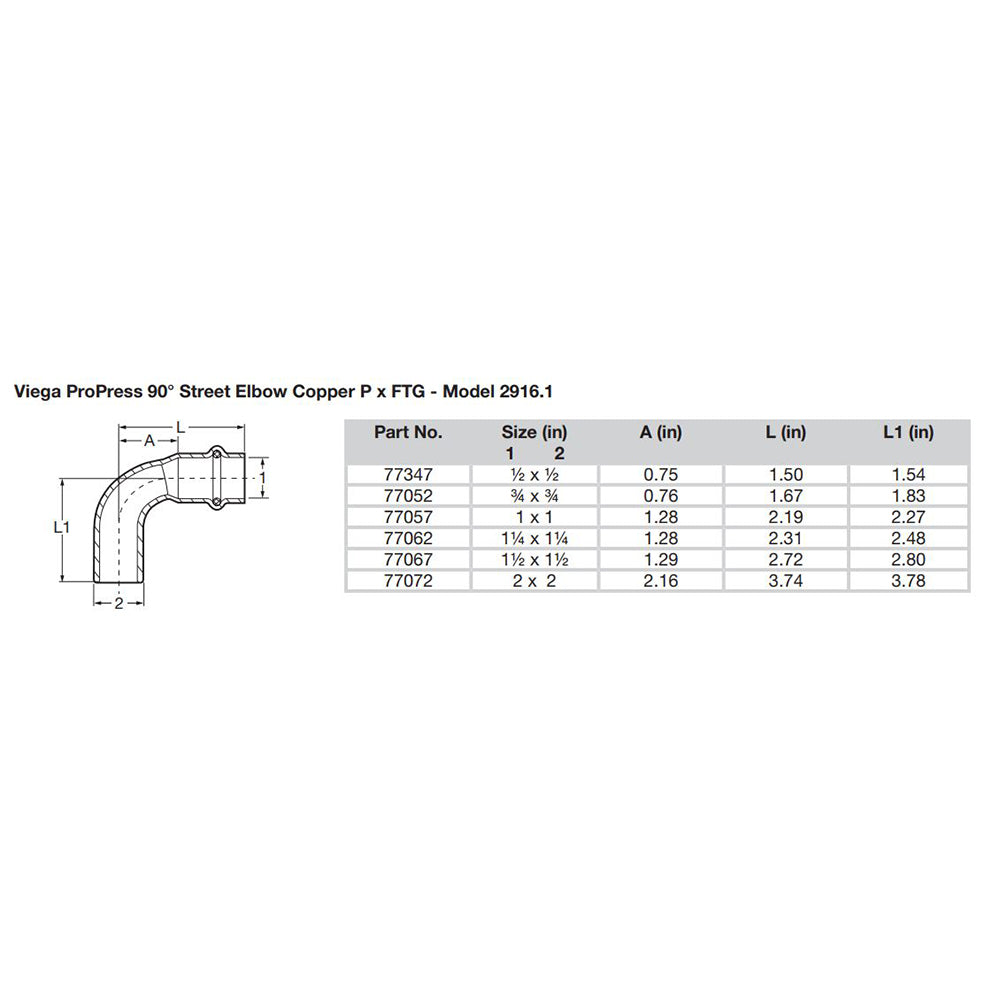 Viega - ProPress 90" Copper Elbow - Street/Press Connection — Quality Boat Parts