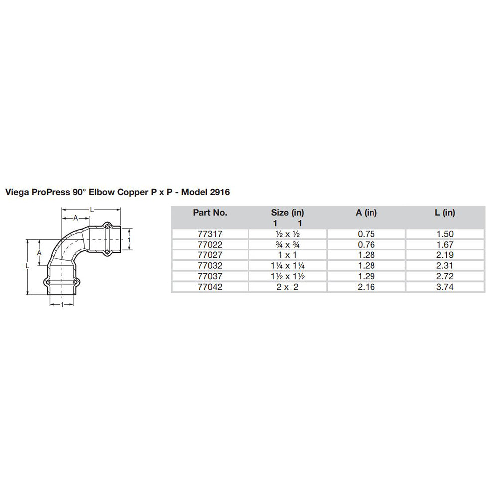 Viega - ProPress 90" Copper Elbow - Double Press Connection — Quality Boat Parts