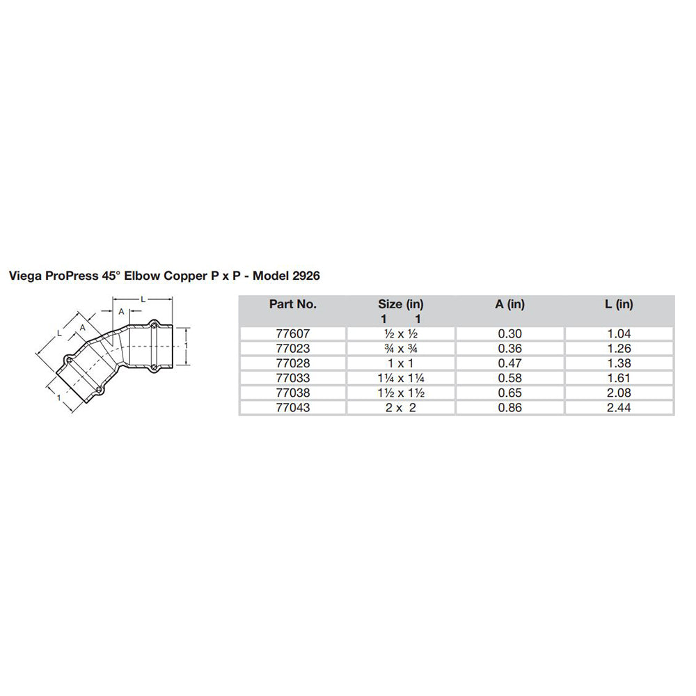 Viega - ProPress 45" Copper Elbow - Double Press Connection — Quality Boat Parts