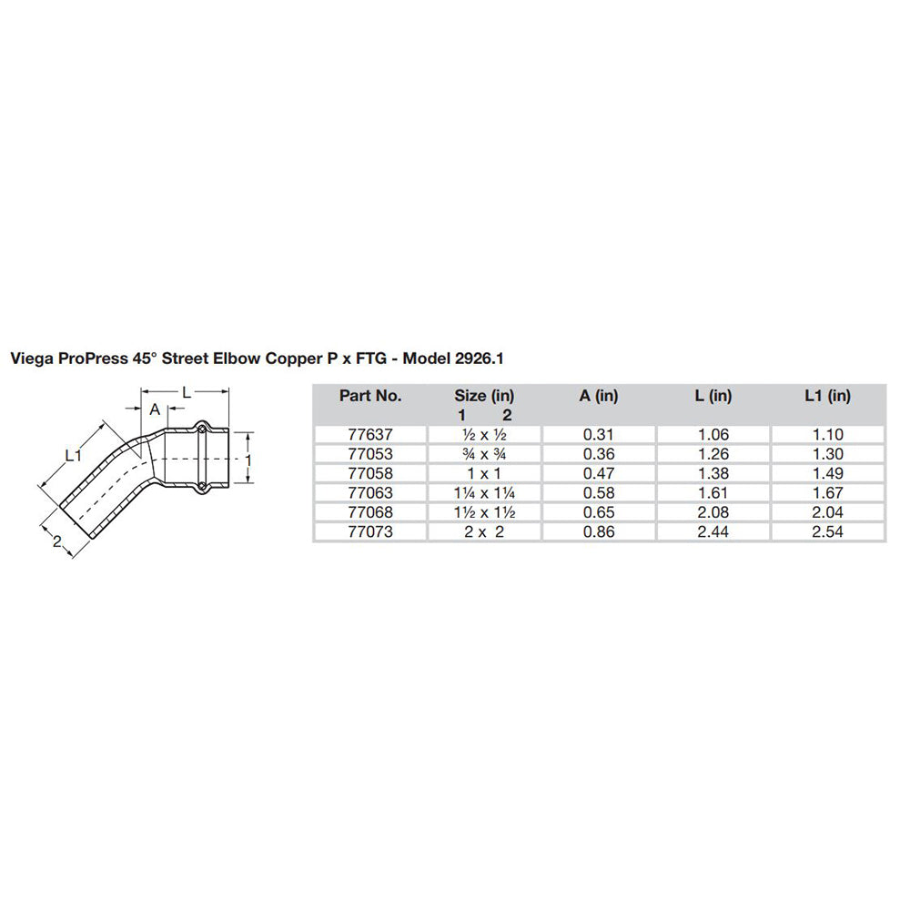 Viega - ProPress 45" Copper Elbow - Street/Press Connection — Quality Boat Parts