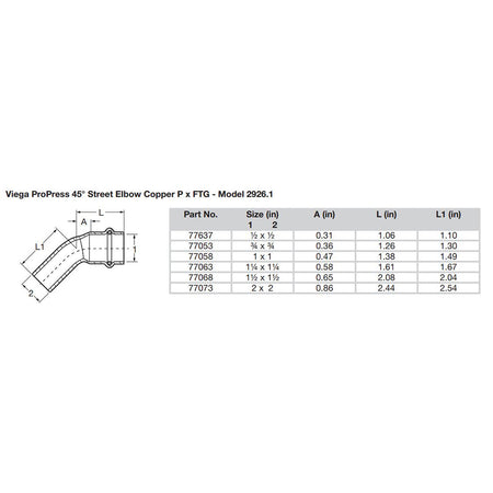 Viega - ProPress 45" Copper Elbow - Street/Press Connection — Quality Boat Parts