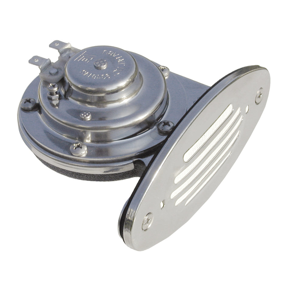 Schmitt Marine - Mini Stainless Steel Single Drop-In Horn - with Stainless Steel Grill — Quality Boat Parts
