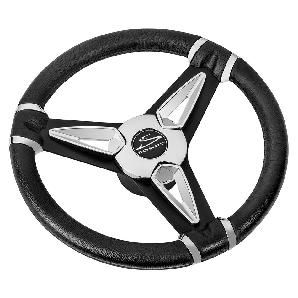Schmitt Marine - PU50 14" Wheel - Chrome Cap & Spoke Inserts, Black Spokes, 3/4" Tapered Shaft — Quality Boat Parts