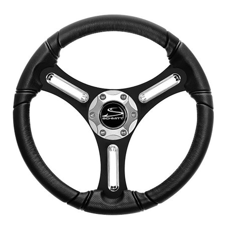 Schmitt Marine - Torcello 14" Wheel - Polyurethane Wheel, with Chrome Spoke Inserts & Cap, Black Brushed Spokes, 3/4" Tapered Shaft — Quality Boat Parts