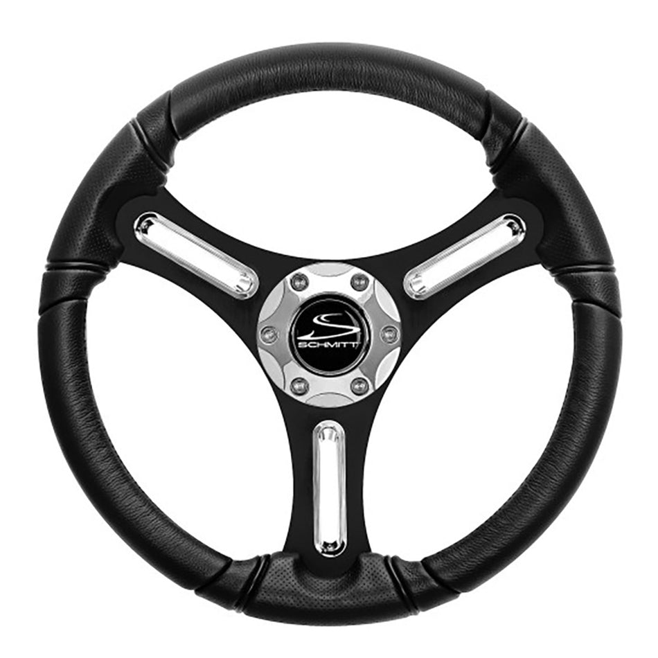 Schmitt Marine - Torcello 14" Wheel - Polyurethane Wheel, with Chrome Spoke Inserts & Cap, Black Brushed Spokes, 3/4" Tapered Shaft — Quality Boat Parts