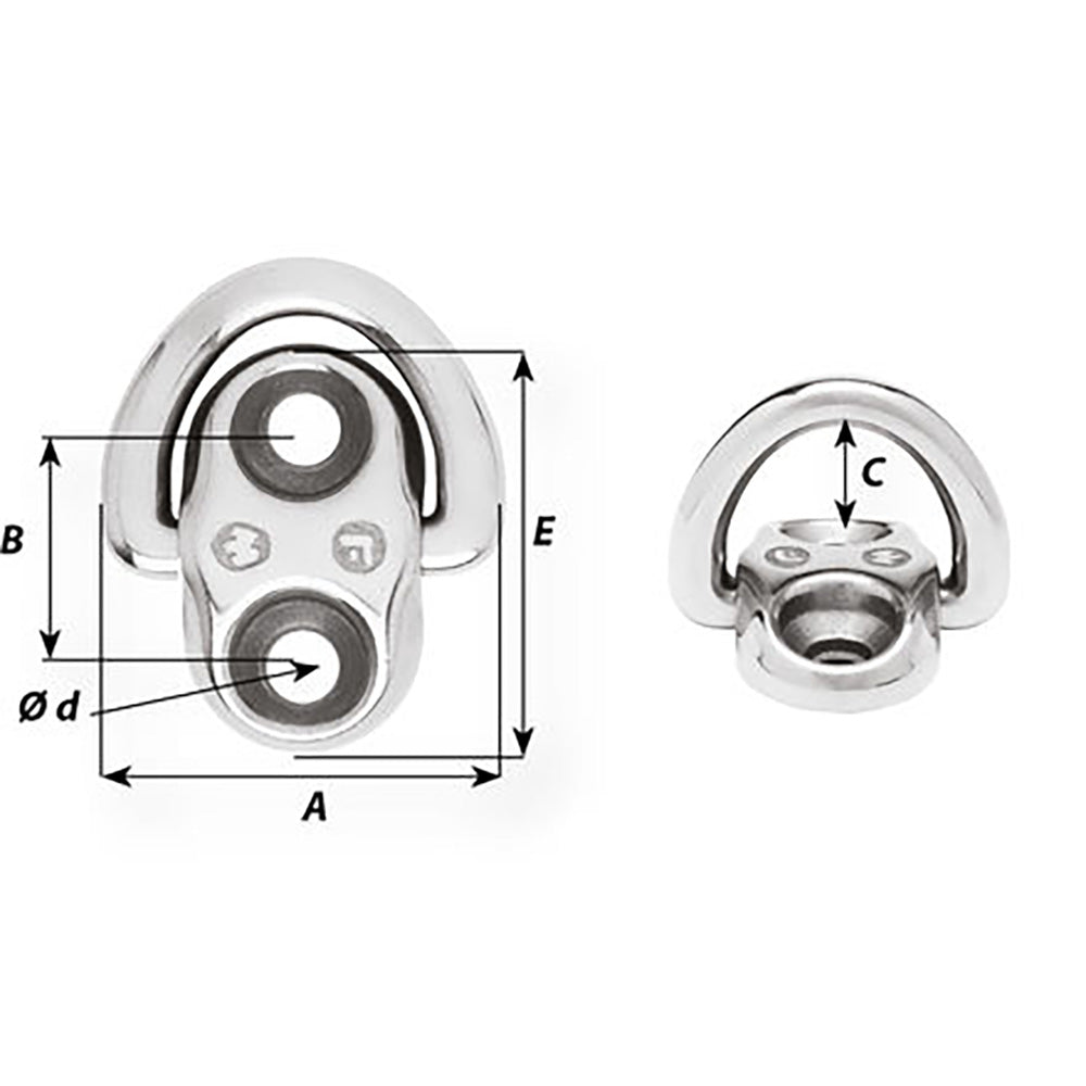Wichard Marine - Folding Pad Eye - 6mm, 2 Fixed Holes — Quality Boat Parts