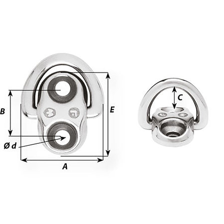 Wichard Marine - Folding Pad Eye - 6mm, 2 Fixed Holes — Quality Boat Parts
