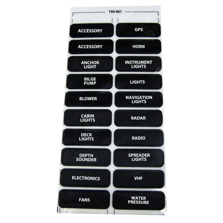Paneltronics - Assorted Label Sheet — Quality Boat Parts