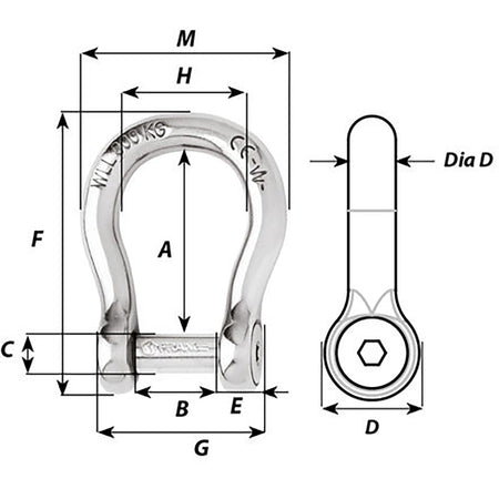 Wichard - Self-Locking Allen Head Pin Bow Shackle — Quality Boat Parts