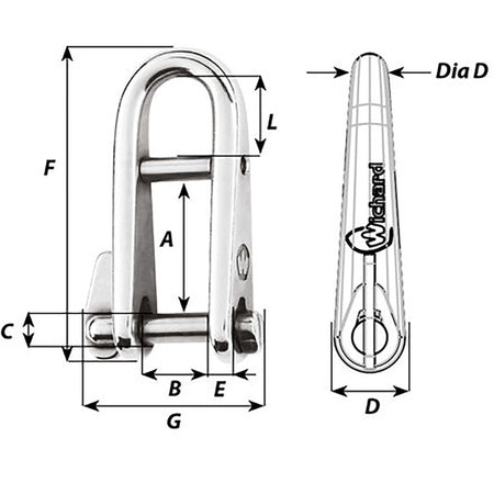 Wichard - HR Key Pin Shackle - With Bar — Quality Boat Parts