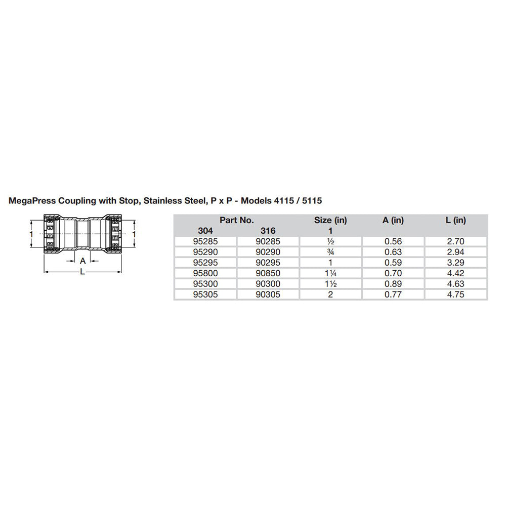 Viega - MegaPress 304 Coupling - With Stop — Quality Boat Parts