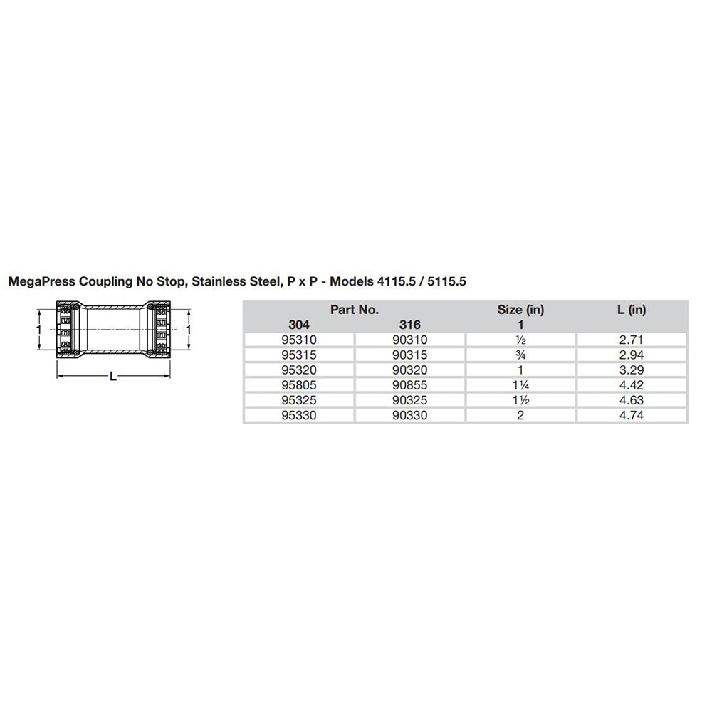 Viega - MegaPress 304 Coupling Without Stop — Quality Boat Parts