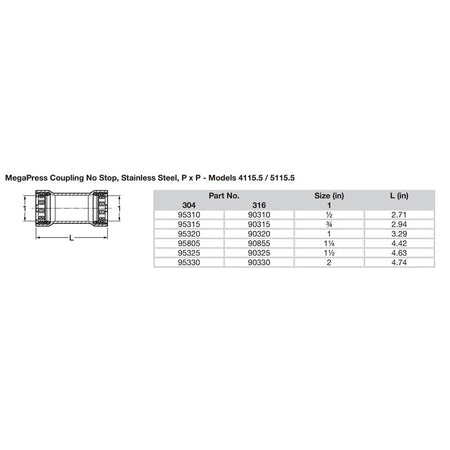 Viega - MegaPress 304 Coupling Without Stop — Quality Boat Parts