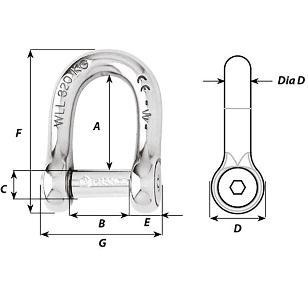 Wichard - Self-Locking Allen Head Pin D Shackle — Quality Boat Parts