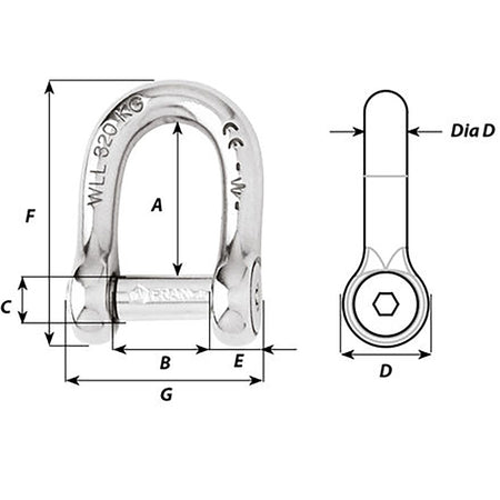 Wichard - Self-Locking Allen Head Pin D Shackle — Quality Boat Parts