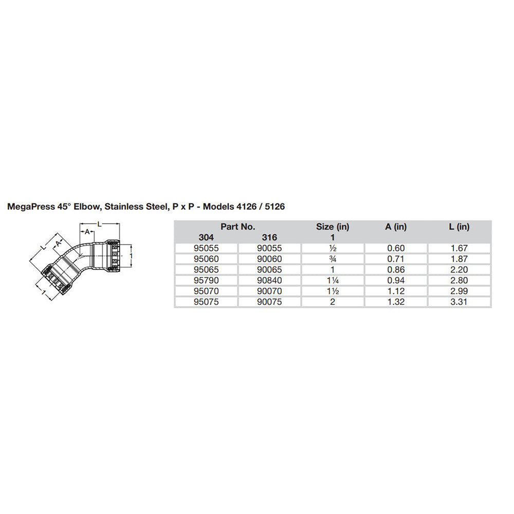 Viega - MegaPress 45" 304 Elbow - Double Press Connection — Quality Boat Parts