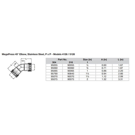 Viega - MegaPress 45" 304 Elbow - Double Press Connection — Quality Boat Parts