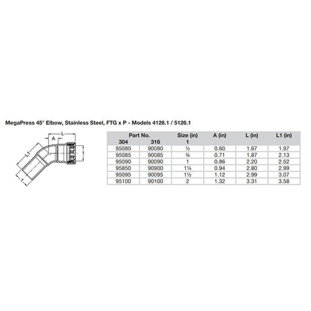 Viega - MegaPress 45" 304 Elbow - Press Connection — Quality Boat Parts