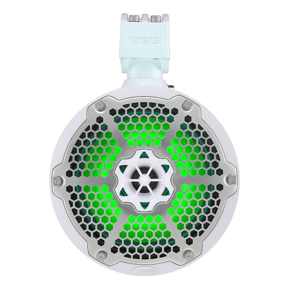 DS18 - Hydro 8" Neodymium Marine Towers - With Built-in Passive Radiator, 1" Driver, RGB LED Light, 550 Watts, Pair White — Quality Boat Parts