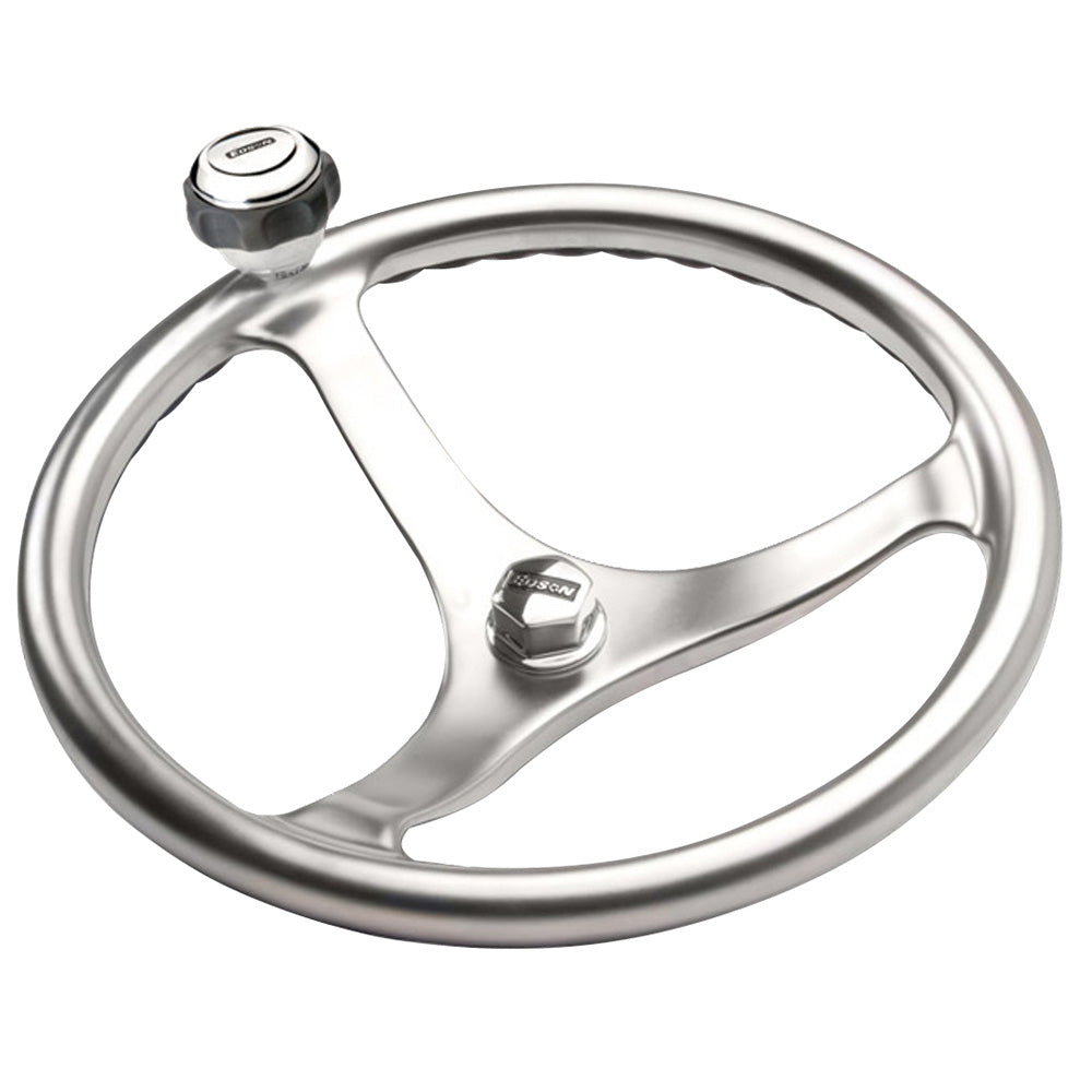 Edson - ComfortGrip 14.5" PowerWheel - with Knob & Nut, Satin Finish Stainless Steel — Quality Boat Parts