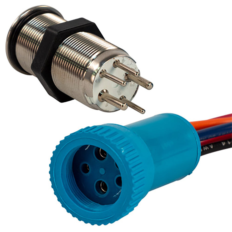 Bluewater - Push Button Switch - Off/On/On Contact, Blue/Green/Red LED, 4' Lead, 19mm — Quality Boat Parts