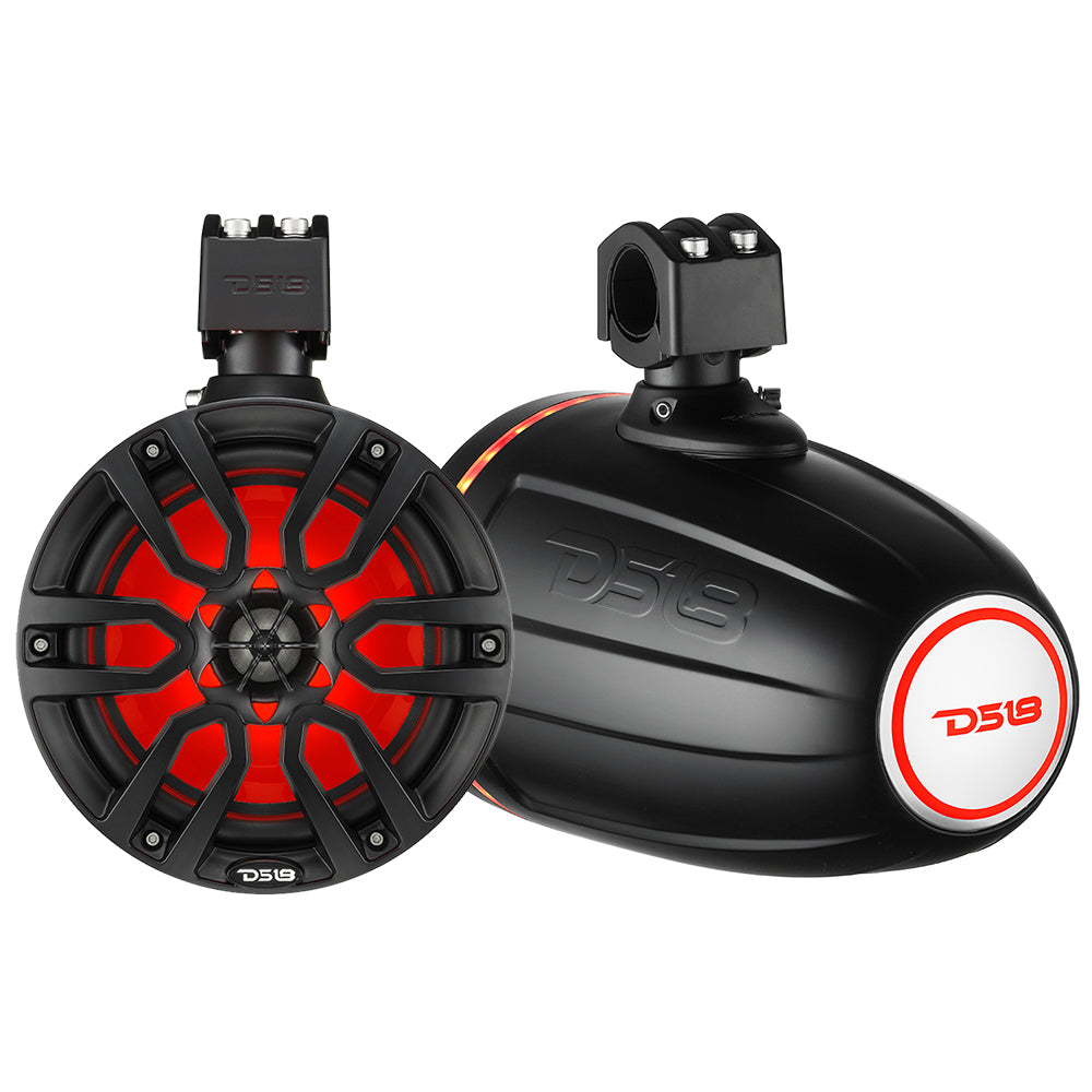 DS18 - X Series HYDRO 8" Wakeboard Pod Tower Speaker - With RGB LED Light, 375W, Matte Black — Quality Boat Parts