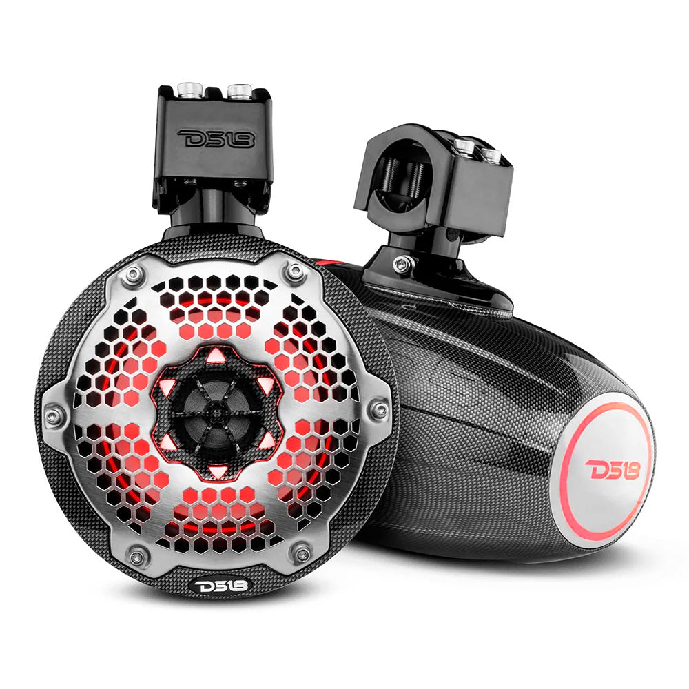 DS18 - X Series HYDRO Wakeboard Pod Tower Speaker - With RGB LED Light, Black Carbon Fiber — Quality Boat Parts
