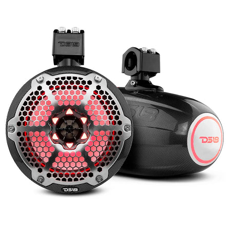 DS18 - X Series HYDRO Wakeboard Pod Tower Speaker - With RGB LED Light, Black Carbon Fiber — Quality Boat Parts