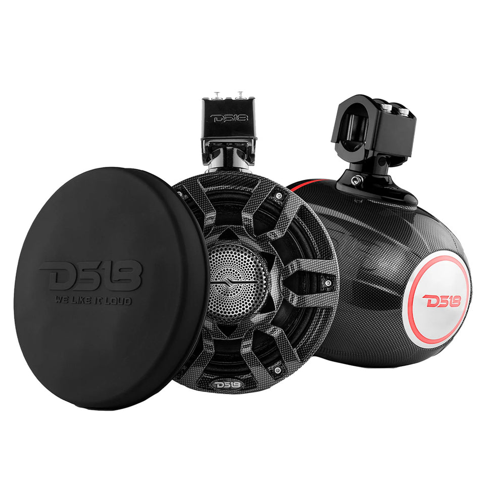DS18 - HYDRO 8" Marine Tower Speakers - With RGB LED Lights Pro Audio Loudspeakers, Carbon Fiber — Quality Boat Parts