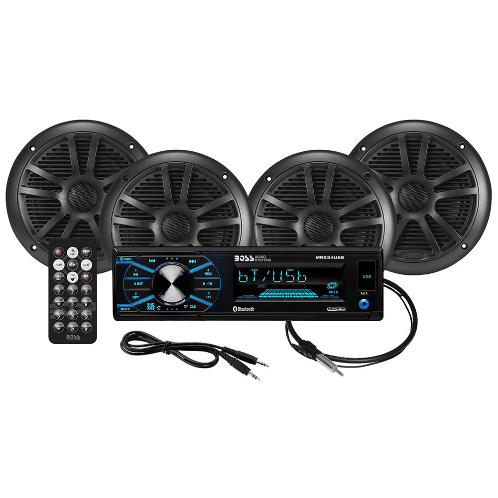 Boss Audio - Stereo Kit - With MR634UAB, 4 MR6B Speakers, & MRANT10 Antenna — Quality Boat Parts