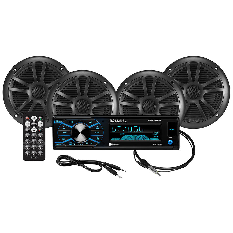 Boss Audio - Stereo Kit - With MR634UAB, 4 MR6B Speakers, & MRANT10 Antenna — Quality Boat Parts