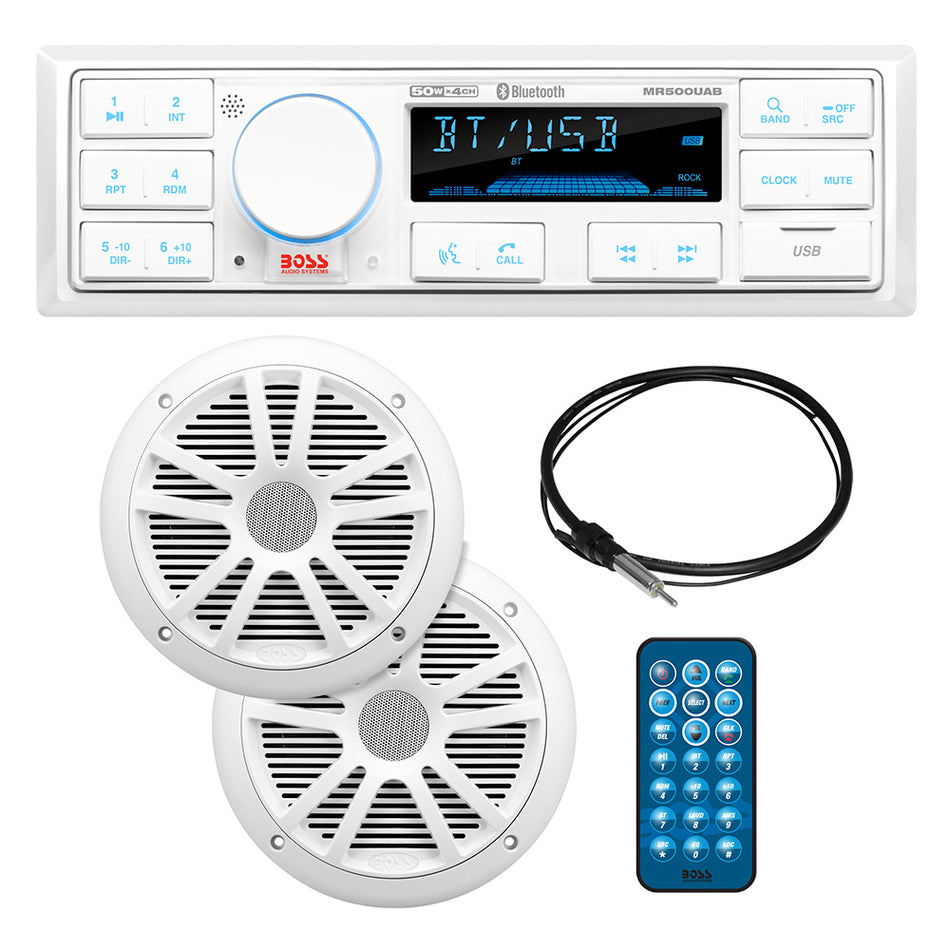 Boss Audio - Stereo Kit - With 2 MR6W Speakers, MRANT10 Antenna, & White Remote — Quality Boat Parts