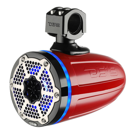 DS18 - 6.5" Neodymium Marine Towers - With Built-in Passive Radiator, 1" Driver, RGB LED Light, 450 Watts, Pair, Red — Quality Boat Parts