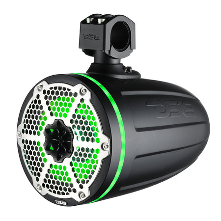 DS18 - 8" Neodymium Marine Towers - With Built-in Passive Radiator, 1" Driver RGB LED Light, Black — Quality Boat Parts