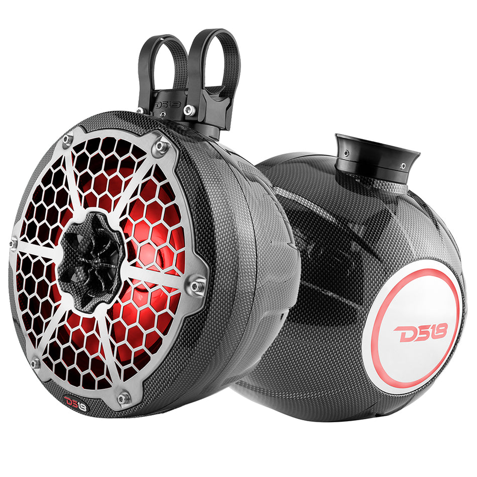 DS18 - HYDRO 8" Compact Wakeboard Pod Tower - With RGB Light, 375W, Black Carbon Fiber — Quality Boat Parts
