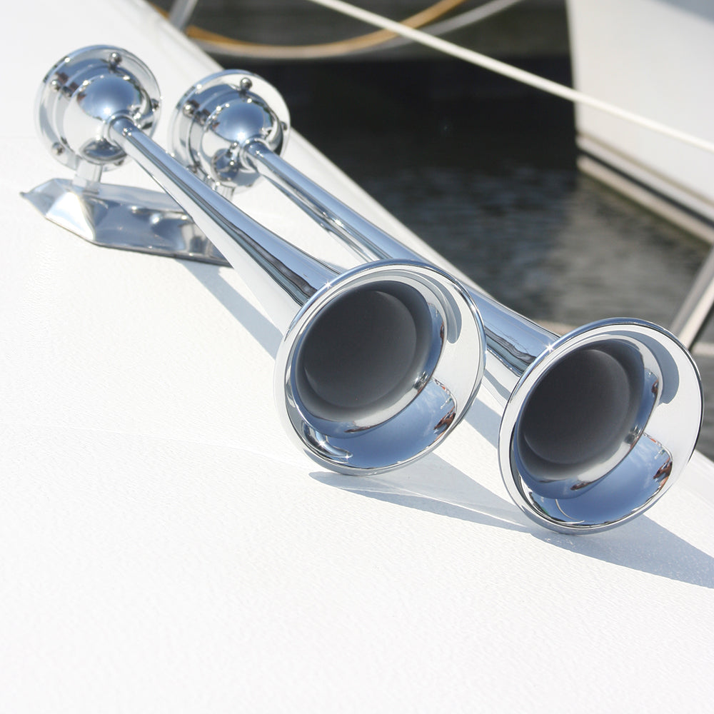 Marinco - Chrome Plated Dual Trumpet Air Horn - 12V — Quality Boat Parts