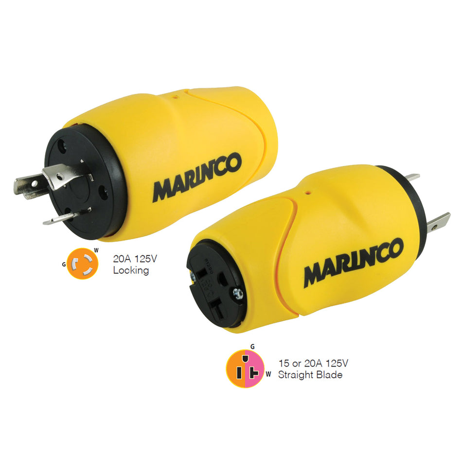 Marinco - Straight Adapter - 20Amp Locking Male Plug to 15Amp Straight Female Adapter — Quality Boat Parts