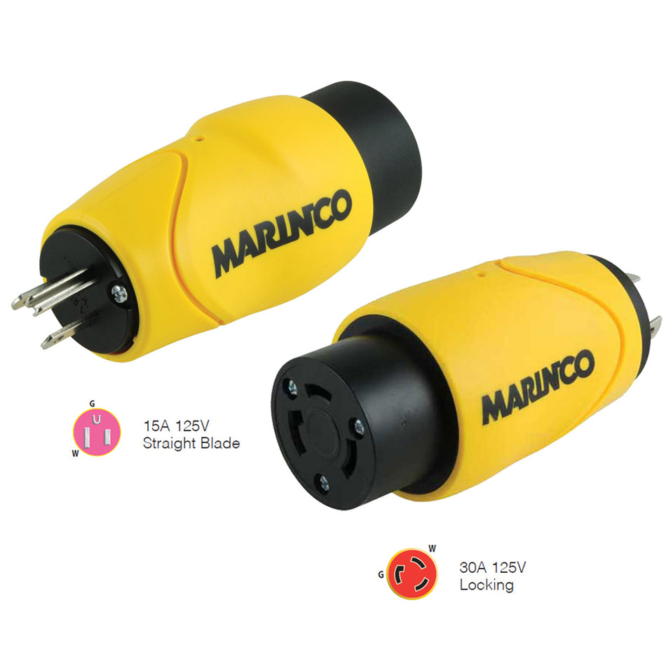 Marinco - Straight Adapter - 15Amp Straight Male to 30Amp Locking Female Connector — Quality Boat Parts