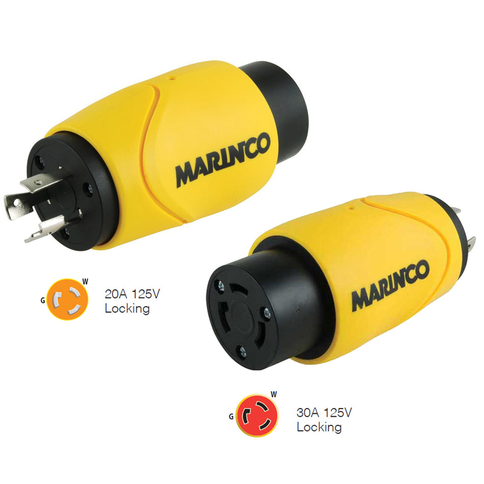 Marinco - Straight Adapter - 20Amp Locking Male to 30Amp Locking Female Connector — Quality Boat Parts