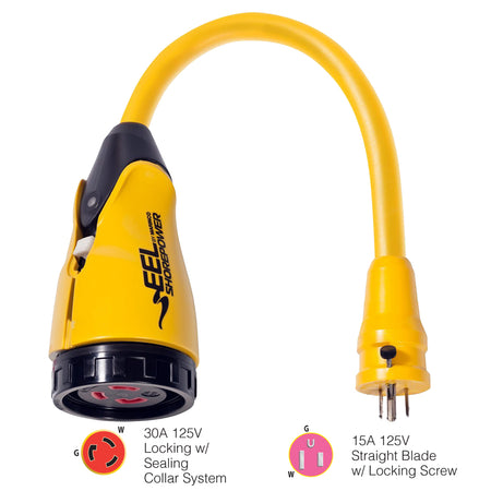 Marinco - P15-30 Male Pigtail Adapter - Yellow, 30A, 125V — Quality Boat Parts