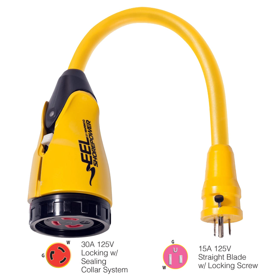 Marinco - P15-30 Male Pigtail Adapter - Yellow, 30A, 125V — Quality Boat Parts