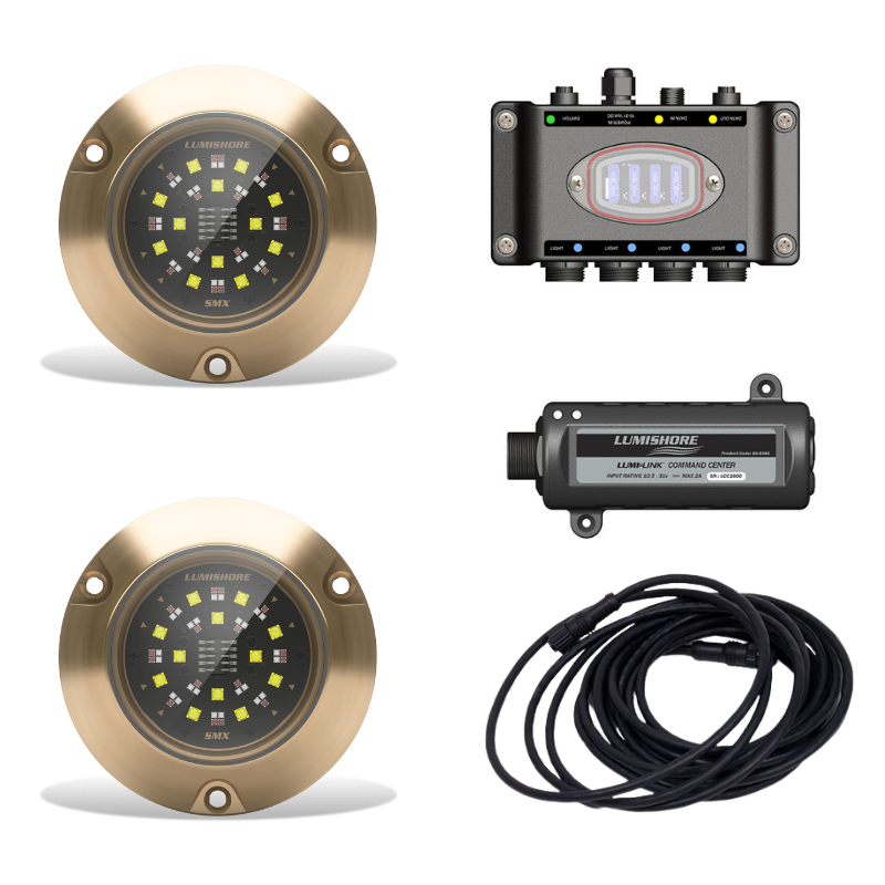 Lumishore - SMX154 EOS Underwater Light Kit - 2 Light Set, RGBW Color-Change, 10/31V, 7,000 Fixture Lumens — Quality Boat Parts