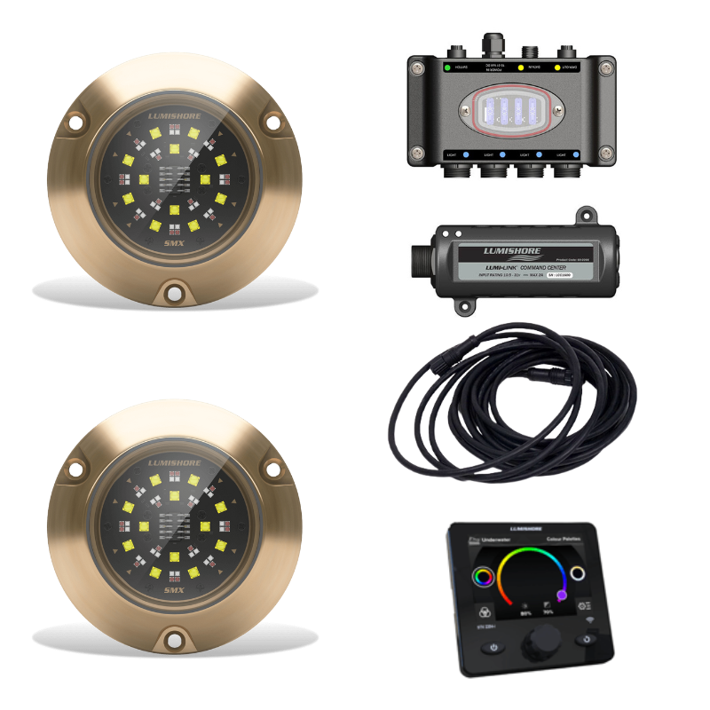Lumishore - SMX154 EOS Underwater Light Kit - 2 Light Set, RGBW Color-Change, 10/31V, 7000 Fixture Lumens — Quality Boat Parts