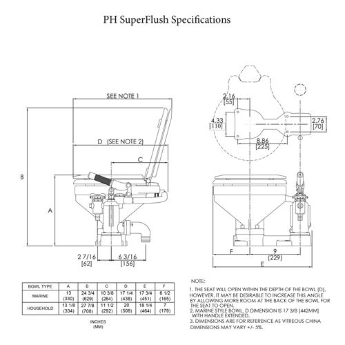 Raritan - PH SuperFlush Manual Toilet - Marine Size Bowl — Quality Boat Parts