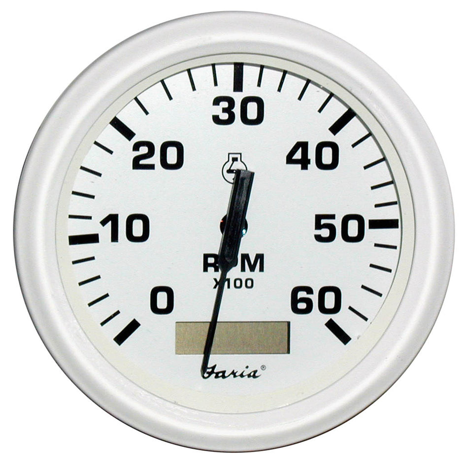 Faria Dress White 4" Tachometer w/Hourmeter - 6000 RPM (Gas) (Inboard) 33132 — Quality Boat Parts