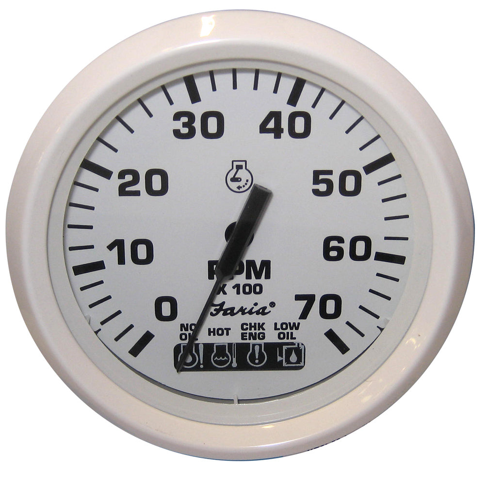Faria Dress White 4" Tachometer w/Systemcheck Indicator - 7000 RPM (Gas) (Johnson / Evinrude Outboard) 33150 — Quality Boat Parts