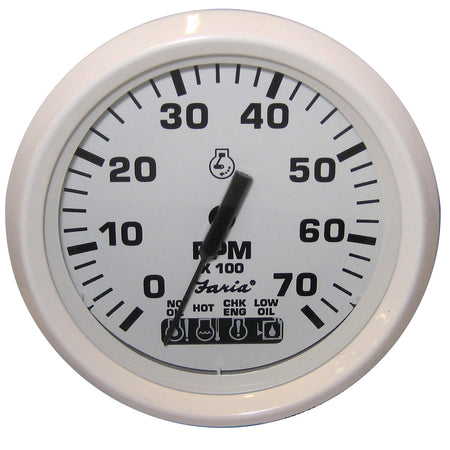 Faria Dress White 4" Tachometer w/Systemcheck Indicator - 7000 RPM (Gas) (Johnson / Evinrude Outboard) 33150 — Quality Boat Parts