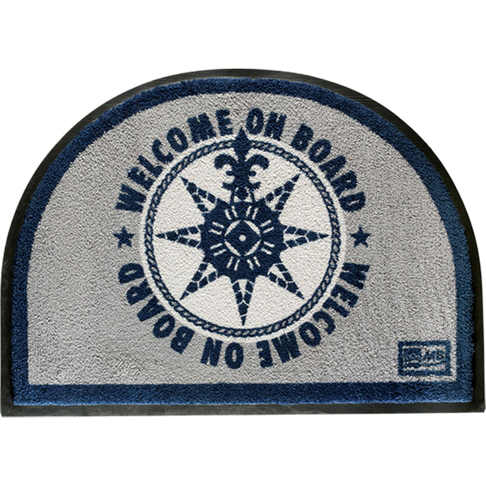 Marine Business Non-Slip WELCOME ON BOARD Half-Moon-Shaped Mat - Blue/Grey 41220 — Quality Boat Parts