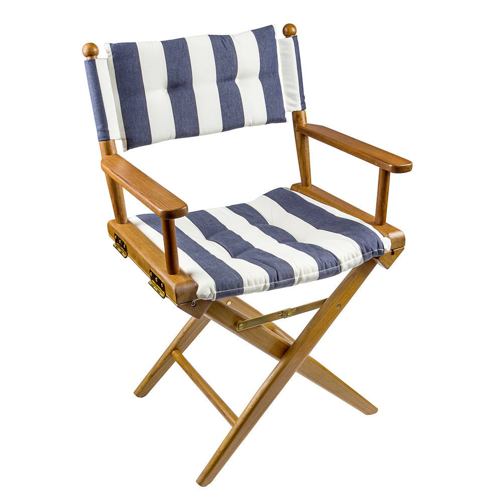 Whitecap Director's Chair w/Navy & White Cushion - Teak 61040 — Quality Boat Parts