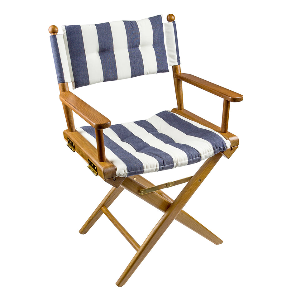 Whitecap Director's Chair w/Navy & White Cushion - Teak 61040 — Quality Boat Parts